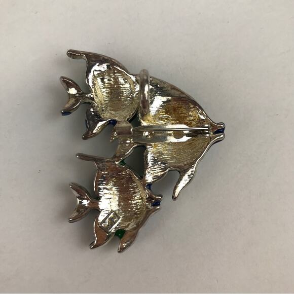 MJ Fish Tropical Enamel School of Angelfish Blue Green Aquatic Ocean Brooch Pin - Picture 2 of 12